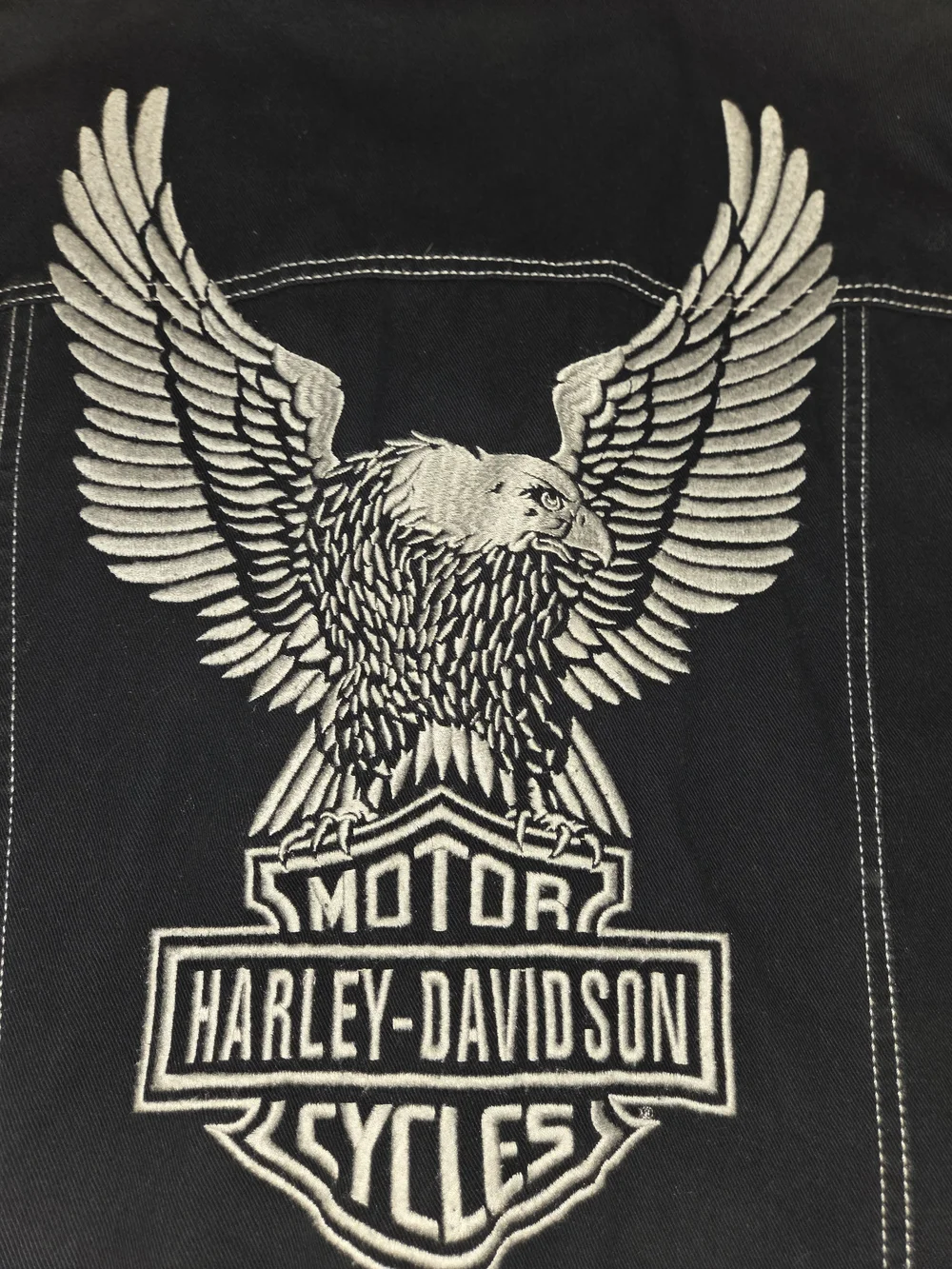 Harley-Davidson Black Denim Sleeveless Vest with White Stitching